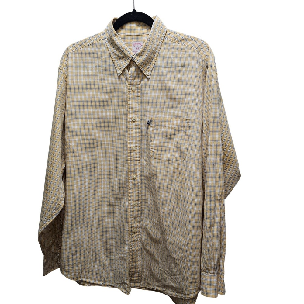 Brooks Brothers Y2K 346 Original Polo Shirt Yellow Plaid Mens L Cotton